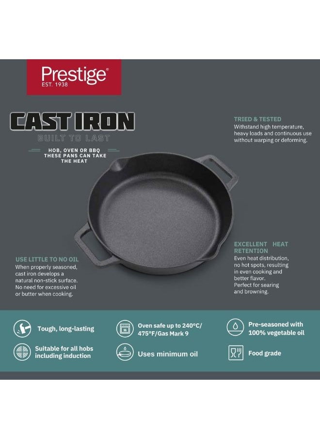 Prestige Prestige Cast Iron Dual Handle Fry Pan 24 cm | Cast Iron Skillet | Induction Frying Pan | Iron Fry Pan |  Pre-Seasoned Cast Iron Cookware PR48887  - Image 3