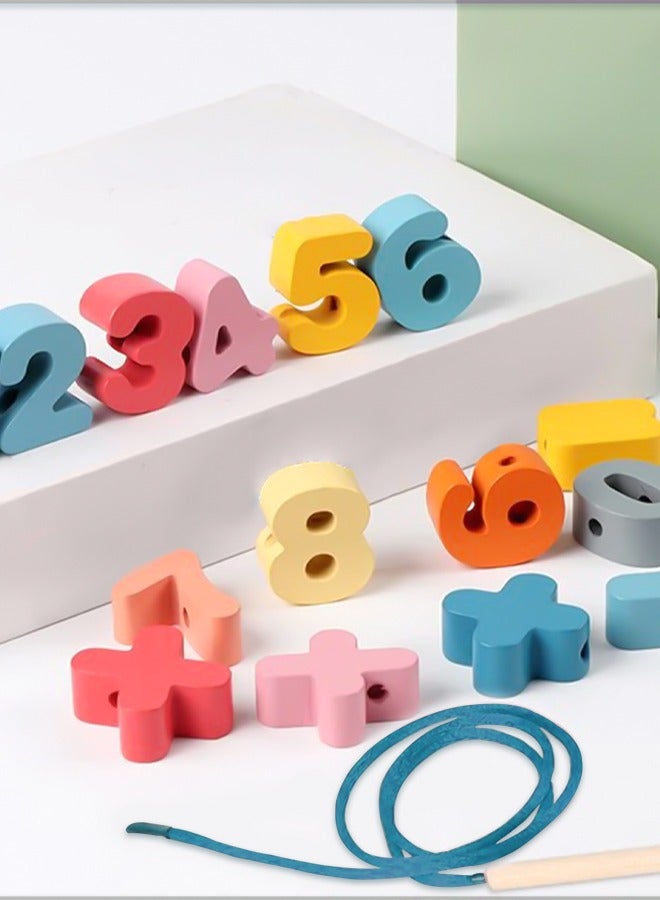 BAYBEE Wooden Lacing Children's Beads & 1 String 15 Pieces, Fine Motor Skills Toys for Kids, Stringing Toy With Rope For Early Learning, Focus Training And Parent-child Interaction Toy for Kids - Image 1