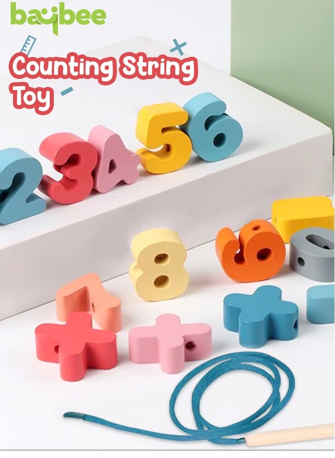 BAYBEE Wooden Lacing Children's Beads & 1 String 15 Pieces, Fine Motor Skills Toys for Kids, Stringing Toy With Rope For Early Learning, Focus Training And Parent-child Interaction Toy for Kids - Image 2