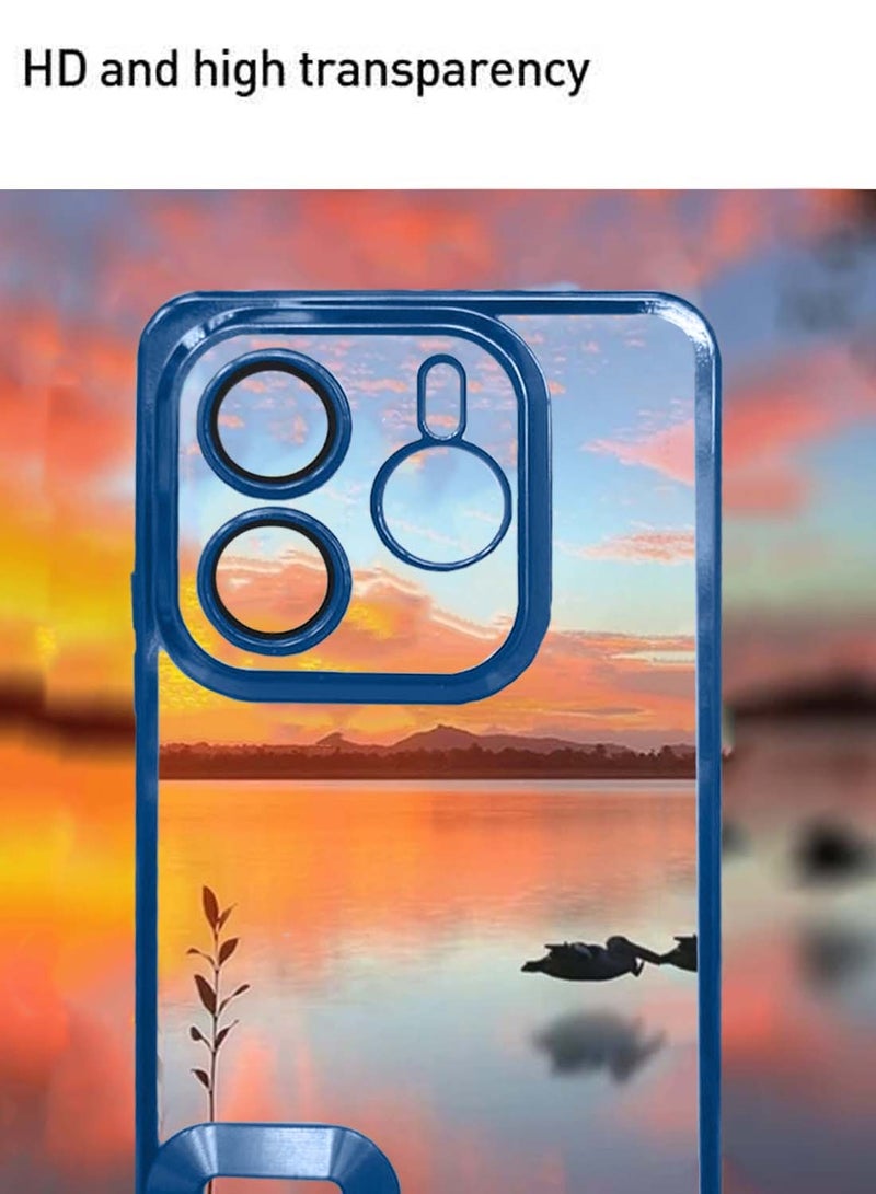 دبليو تيك Xiaomi Redmi Note 14 5G 2024 PU غطاء جراب ثقب للشفاه الفاخرة - شفاف / أزرق داكن - Image 4