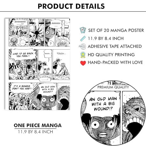 Thepaper9store Paper9store Manga Poster Set of 20 Manga Wall posters, 8.2x11.8 Inch Adhesive Tape Attached 300 GSM Cardstock, Anime Manga Wall decor (One Piece) - Image 2