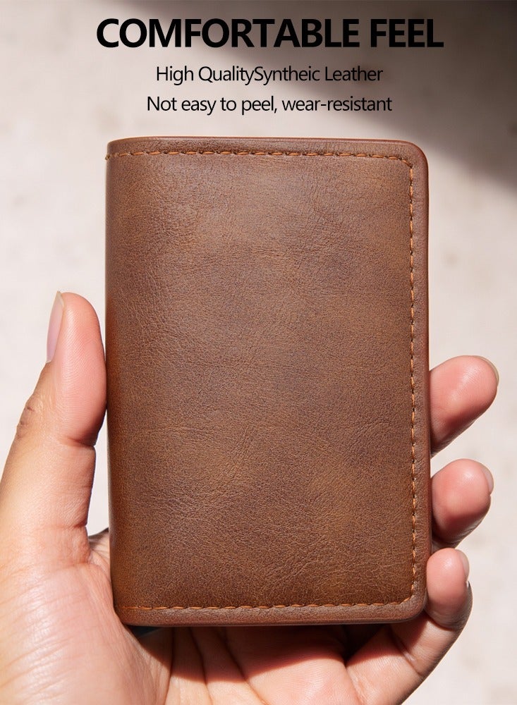 Dark Coffee Leather Credit Card Holder Men's Wallet Rfid Smart Meral Slim Pop-Up Minimalist Wallet Metal Case Wallet - Image 5