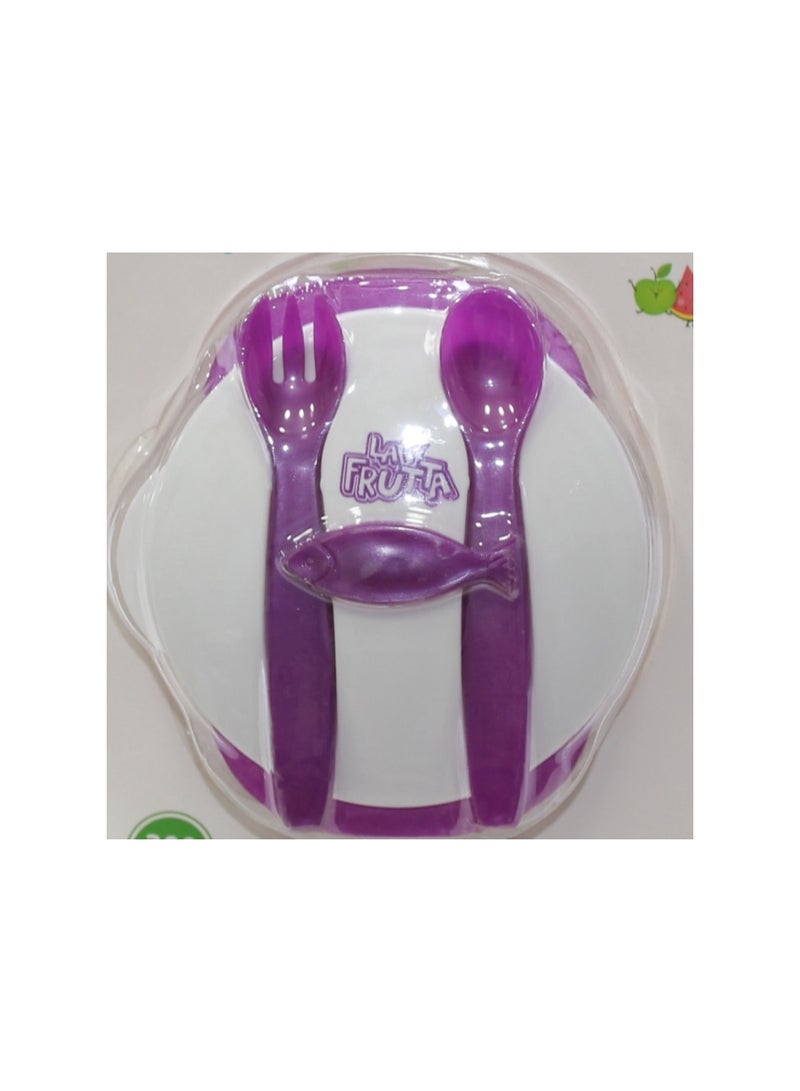 La Frutta (Plate + Spoon + Fork) Set For Kids – Purple - Image 3