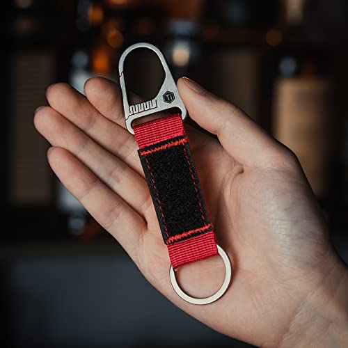 KeyUnity KB01 Titanium Carabiner Keychain Nylon Webbing Molle Clip with Hook & Loop Panel for Patches (Red) - Image 2