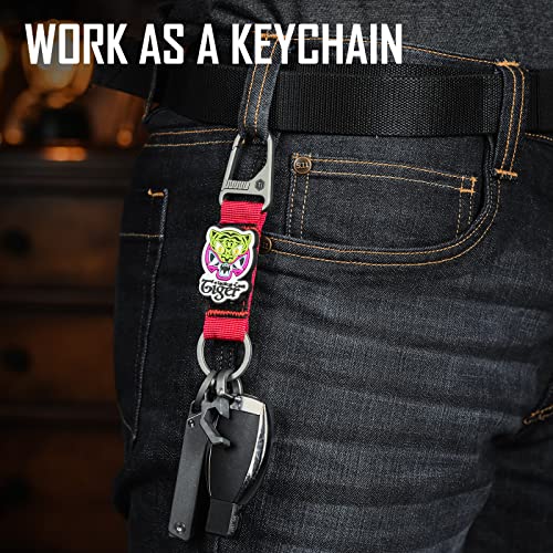 KeyUnity KB01 Titanium Carabiner Keychain Nylon Webbing Molle Clip with Hook & Loop Panel for Patches (Red) - Image 5