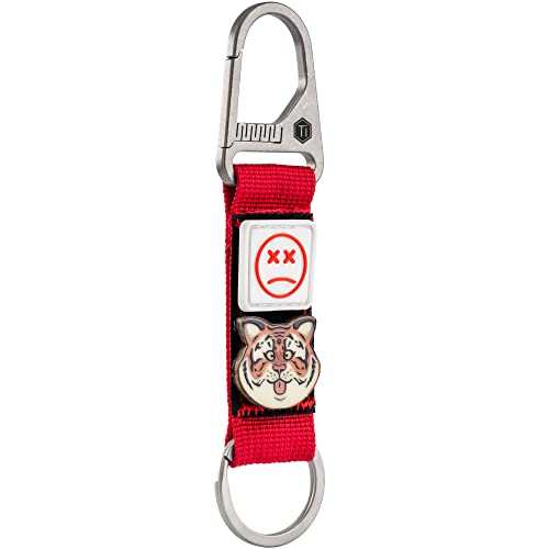 KeyUnity KB01 Titanium Carabiner Keychain Nylon Webbing Molle Clip with Hook & Loop Panel for Patches (Red) - Image 1