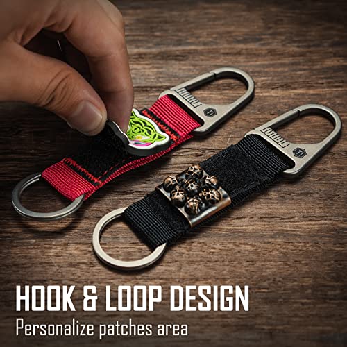 KeyUnity KB01 Titanium Carabiner Keychain Nylon Webbing Molle Clip with Hook & Loop Panel for Patches (Red) - Image 3
