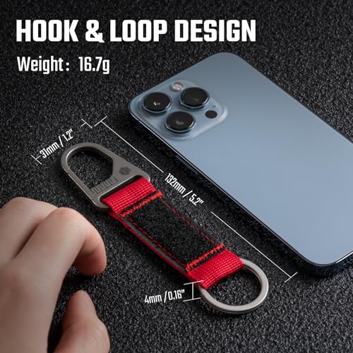 KeyUnity KB01 Titanium Carabiner Keychain Nylon Webbing Molle Clip with Hook & Loop Panel for Patches (Red) - Image 4