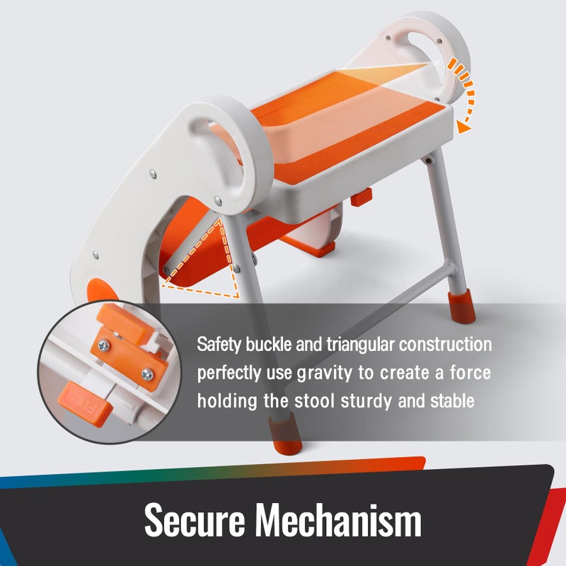 STOODER Toddler Step Stool - Foldable 2-Step Stool with Non-Slip Rubber Feet & Platform, Safety Lock, 300lbs Capacity, Lightweight for Potty Training, Bathroom Sink, Kitchen, Orange - Image 5