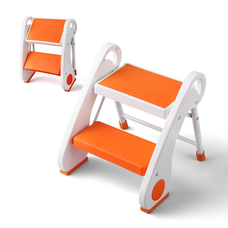 STOODER Toddler Step Stool - Foldable 2-Step Stool with Non-Slip Rubber Feet & Platform, Safety Lock, 300lbs Capacity, Lightweight for Potty Training, Bathroom Sink, Kitchen, Orange - Image 1