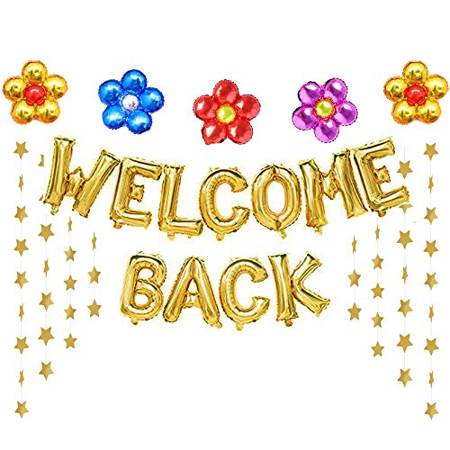 Tazimi Welcome Back Balloons Gold Welcome Back Banner Back to School Party Supplies with Flower Balloons Star Banners First Day of School Classroom, Wedding, House, Home Decor Decorations - Image 1