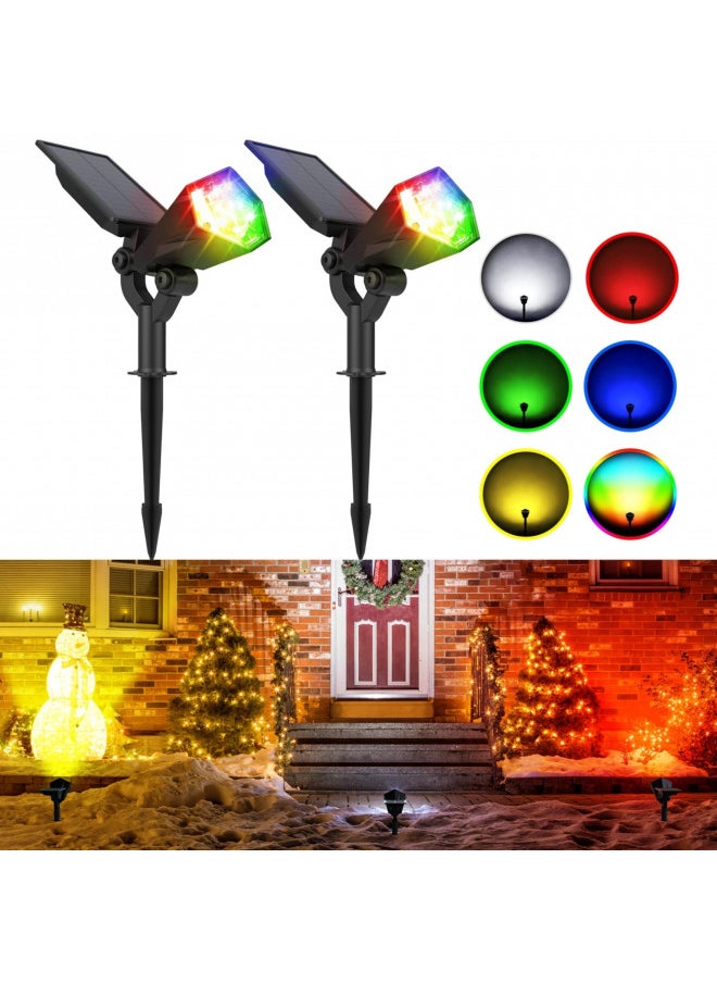 JACKYLED - JACKYLED Solar Spot Lights Outdoor, Color Changing Spotlight RGB Landscape Spotlights Waterproof, Solar Lights for Yard/Garden/Walkway/Christmas, 6 Modes Auto On/Off 2 Pack - Image 1