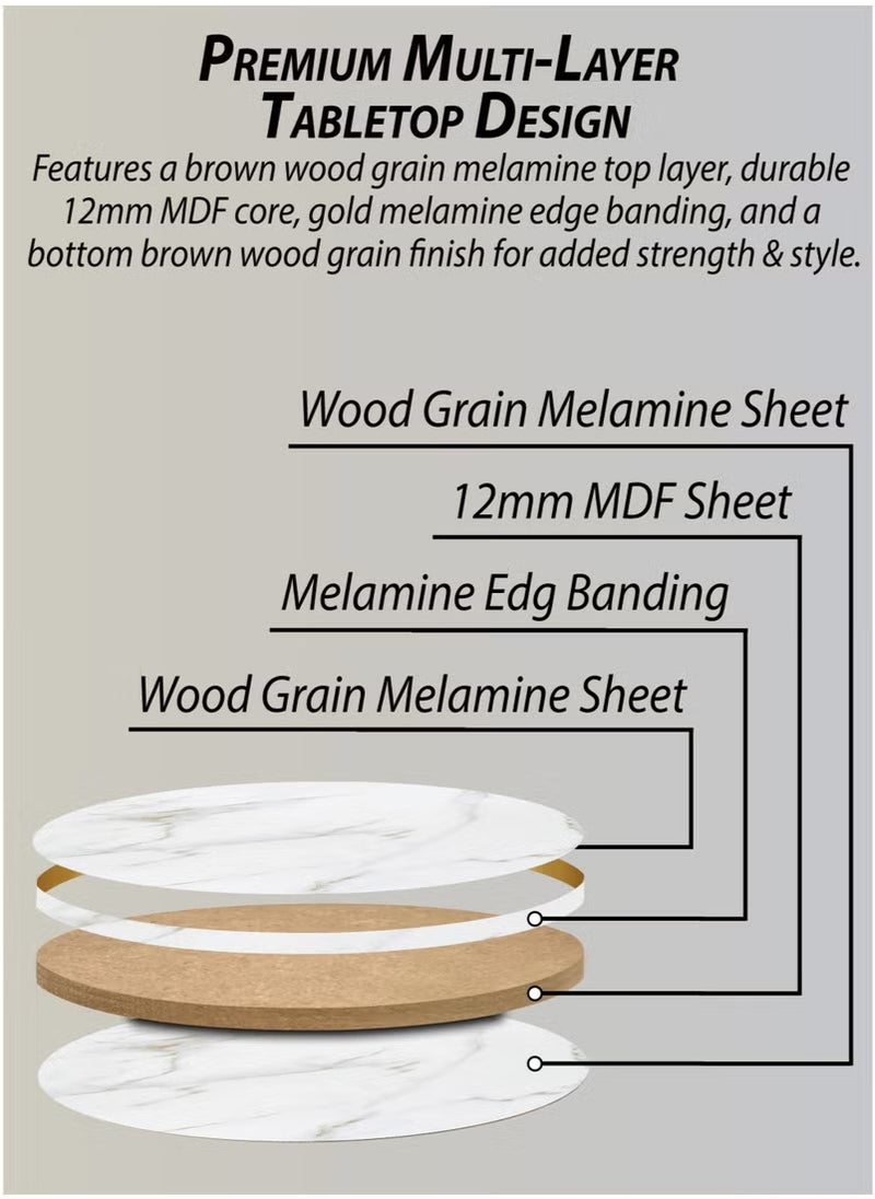 Toshionics 3 Pieces Round Nesting Coffee Table with Marble-Faux Wooden Tabletop and Sturdy Golden Metal Frame Legs - Luxurious Minimalist Style Accent, Centre, Bedside and Side Table - Home Decorative Furniture, Perfect for Small Spaces, Apartments, Home Living Room, Office, Lounges, Hotel Lobbies, Reception and Waiting Areas  - Image 2