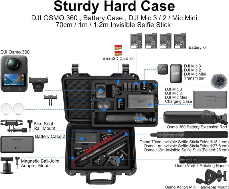 Lekufee Waterproof Hard Case for DJI Osmo 360, Adventure Combo, Battery, Osmo Selfie Stick, DJI Mic Mini/Mic 2 Charging, More Accessories(Case Only) - Image 2