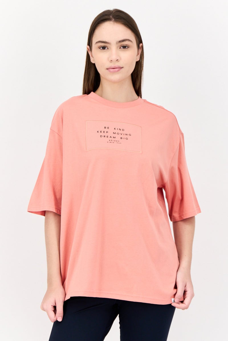 Adidas تي شيرت رياضي نسائي قصير الأكمام في الهواء الطلق، وردي - Image 1