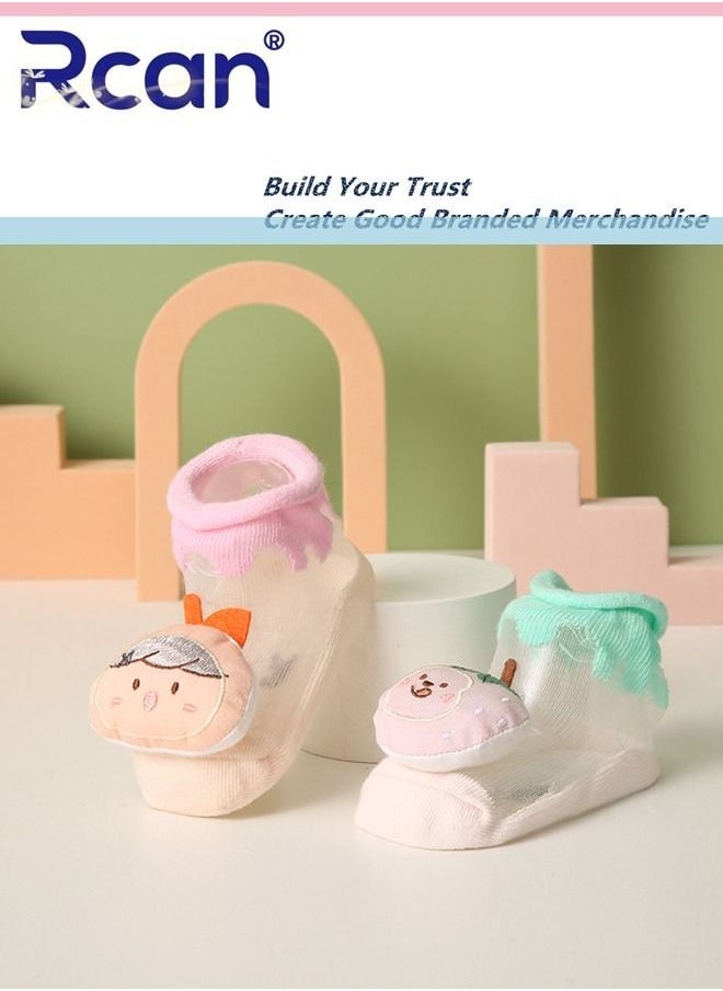 Rcan - 2 Pairs Boxed Baby Silicone Non-slip Socks Thin Children Cotton Socks Cartoon Mesh Toddler Floor Socks - Image 1