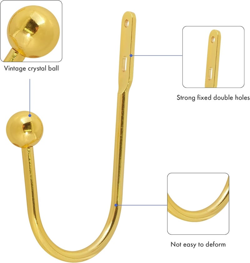 HEMOUR Curtain Holdback, 4 Pcs Wall Mounted Drapery Tiebacks with Screws, Heavy Duty Metal Decorative Window Drapery Holder Curtain Hook, Gold - Image 5