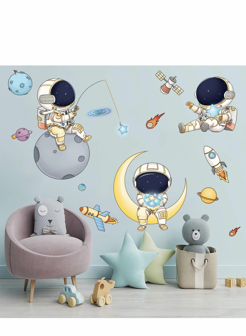Excefore Astronaut Wall Stickers Planet Space Walk Spaceship DIY Art Vinyl Removable Murals Decals,  Cartoon Spaceman Cosmonaut Wallpaper for Kids Boys Bedroom Playing Room - Image 5