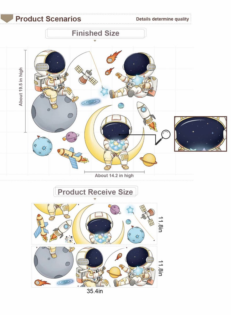 Excefore Astronaut Wall Stickers Planet Space Walk Spaceship DIY Art Vinyl Removable Murals Decals,  Cartoon Spaceman Cosmonaut Wallpaper for Kids Boys Bedroom Playing Room - Image 4