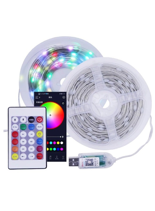 أضواء سلسلة LED بطول 5 أمتار تعمل بمنفذ USB مع جهاز تحكم عن بعد وتطبيق - أضواء خرافية مقاومة للماء مصنوعة من أسلاك نحاسية للزينة - إضاءة متعددة الوظائف صغيرة الحجم للمنزل والحفلات والديكورات الموسمية - Image 1