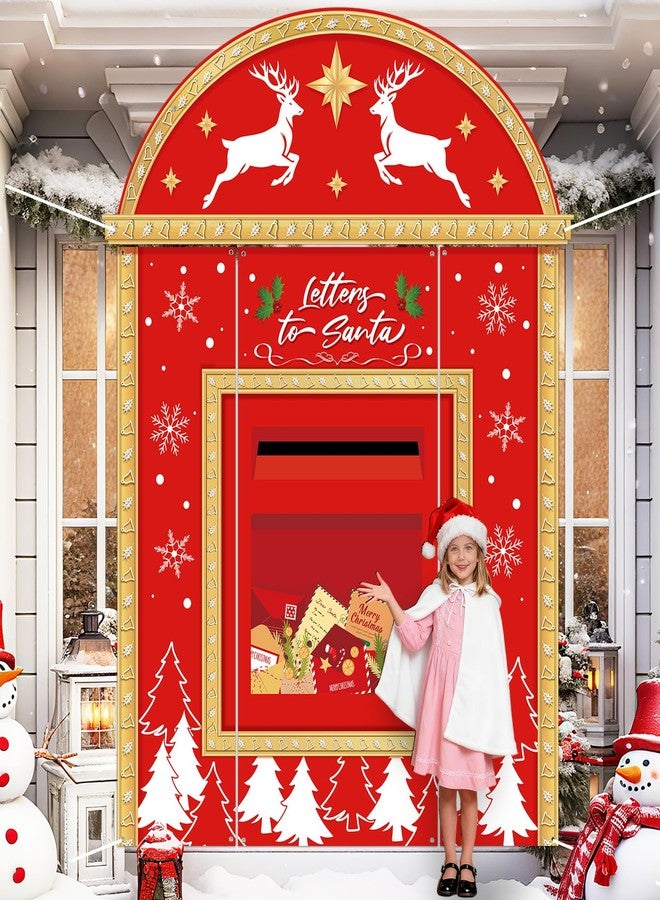Wiooffen 4Pcs Merry Christmas Door Cover Decorations Large Red Mailbox Porch Banners Xmas Letter to Santa Door Porch Signs Christmas Mailbox Hanging Backdrop for Winter Holiday Home Classroom Office Wall Decor - Image 1