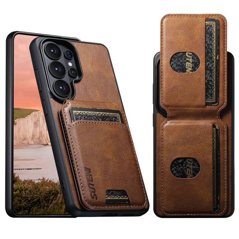 غطاء واقي، بني باللون البني TPU، حامل بطاقات، حامل قابل للطي، لـ Samsung Galaxy S22 Ultra بوظيفة حامل من مادة TPU للاستخدام الداخلي للرحلات اليومية عملي للاستخدام المتكرر - Image 2