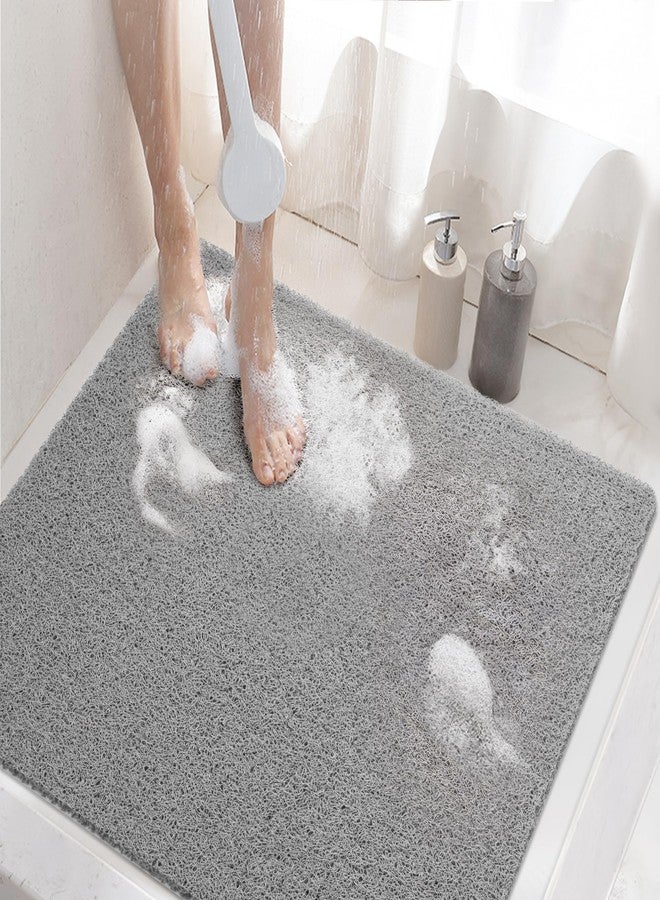 HITSLAM Shower Mat Non Slip Square, Bath Tub Mat for Textured Surface, Soft PVC Loofah Bathtub Mats Without Suction Cups, Quick Drying Shower Floor Mat, 24 x 24 Inch Bathroom Accessories, Grey - Image 1