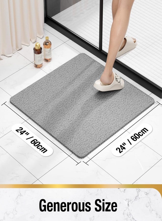 HITSLAM Shower Mat Non Slip Square, Bath Tub Mat for Textured Surface, Soft PVC Loofah Bathtub Mats Without Suction Cups, Quick Drying Shower Floor Mat, 24 x 24 Inch Bathroom Accessories, Grey - Image 2