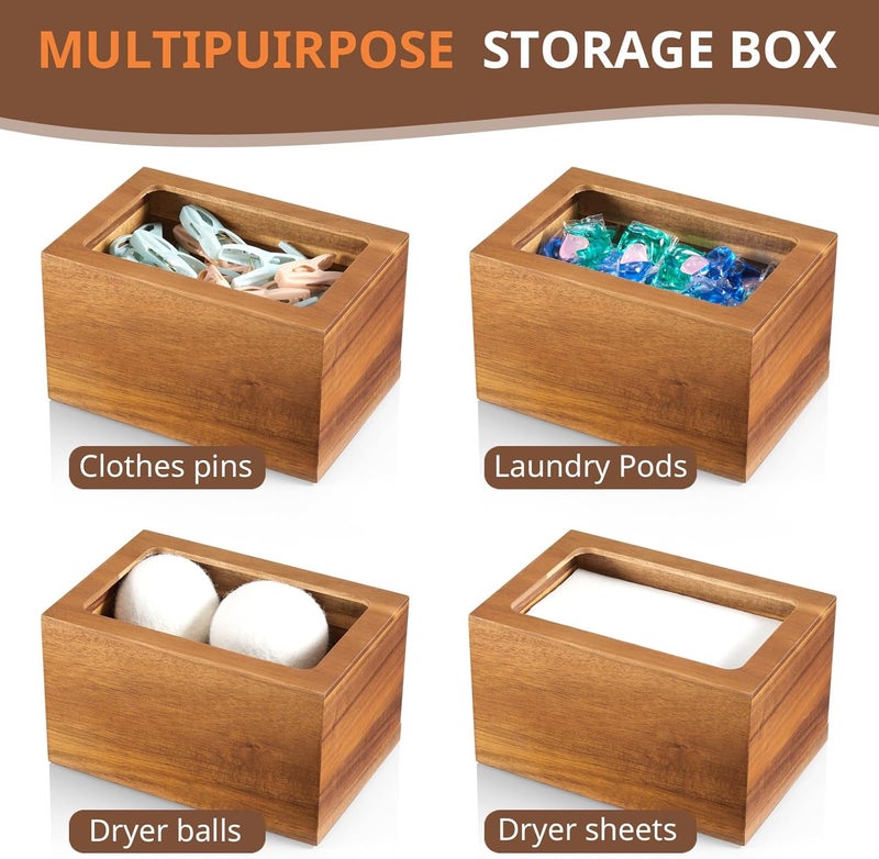 CMLKLZD Dryer Sheet Holder, Acacia Wood Laundry Sheets Container, Laundry Room Organization and Storage for Farmhouse Laundry Room Decor and Accessories, Fabric Softener Dispenser - Image 4