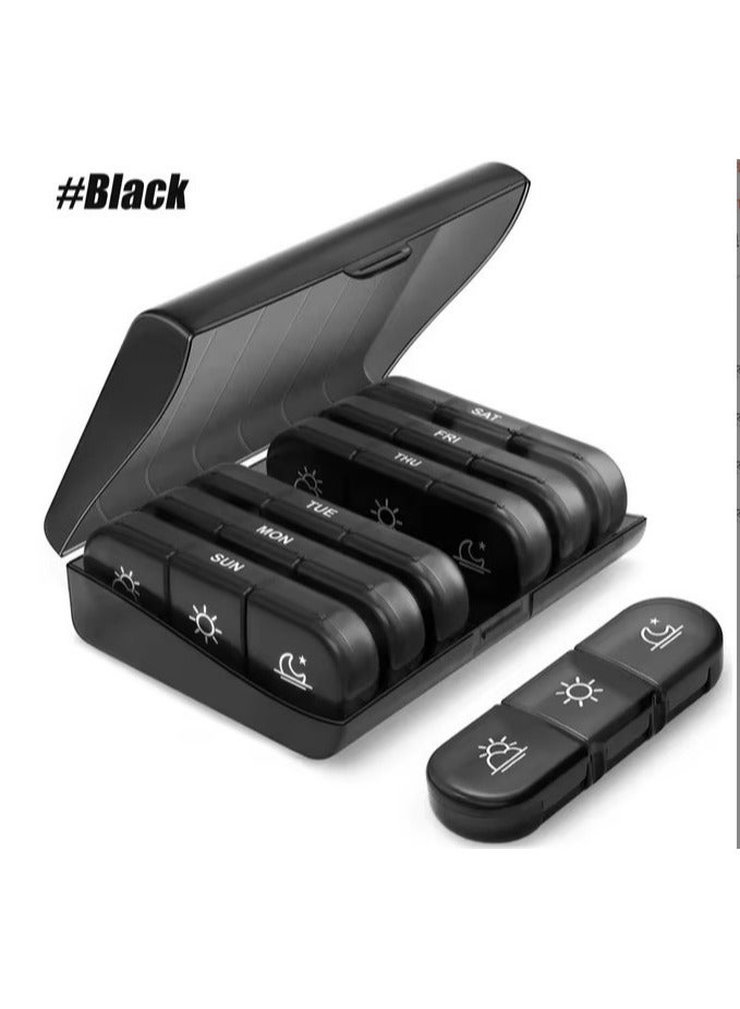 【Black & Portable】7-Day Pill Box | Daily 3x Dose Management for Vitamins/Supplements/Fish Oil - Travel-Ready Health Solution! - Image 1