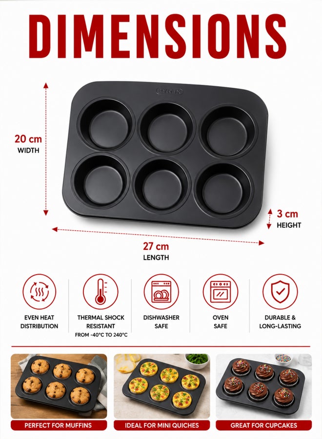 بيريكس Pyrex Glide 6-Cup Muffin Tray, PFAS-Free Non-Stick Muffin Pan, Scratch Resistant Bakeware, Ideal for Muffins, Cupcakes, Mini Quiches & Frittatas - Image 2