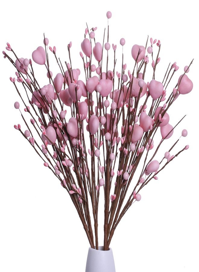 J'FLORU Valentine’s Day Gifts,6 Pack Valentine’s Day Picks Berry Stems with Pink Hearts for Valentine’s Day Decor Anniversary Wedding Decorations(Pink) - Image 1