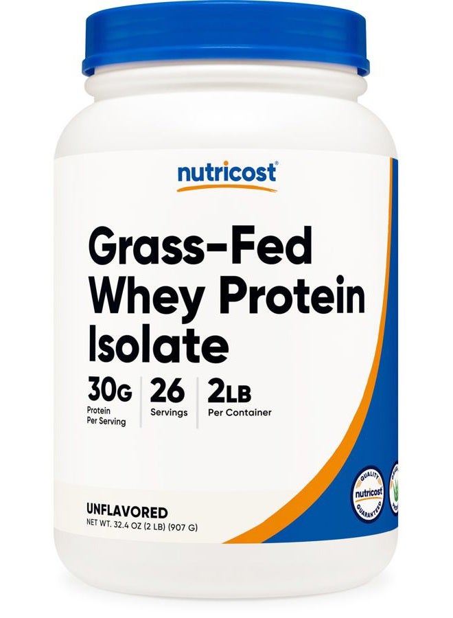 Nutricost Grass-Fed Whey Protein Isolate (Unflavored) 2LBS - Non-GMO, Gluten Free, Pure Protein - Image 1