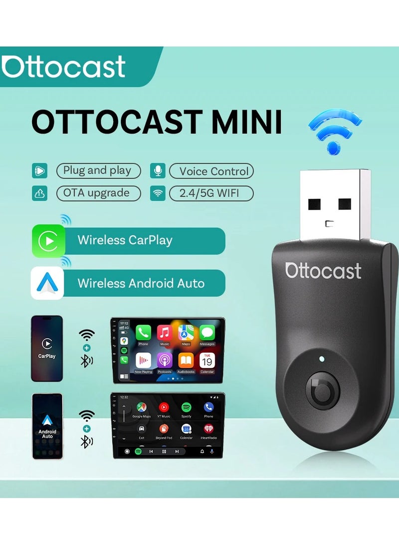 Ottocast Mini Wireless CarPlay Adapter for iPhone & Android Auto Adapter 2-in-1 Convert Wired to Wireless Apple Car Play, Plug & Play, USB-C, Low Latency - Image 1