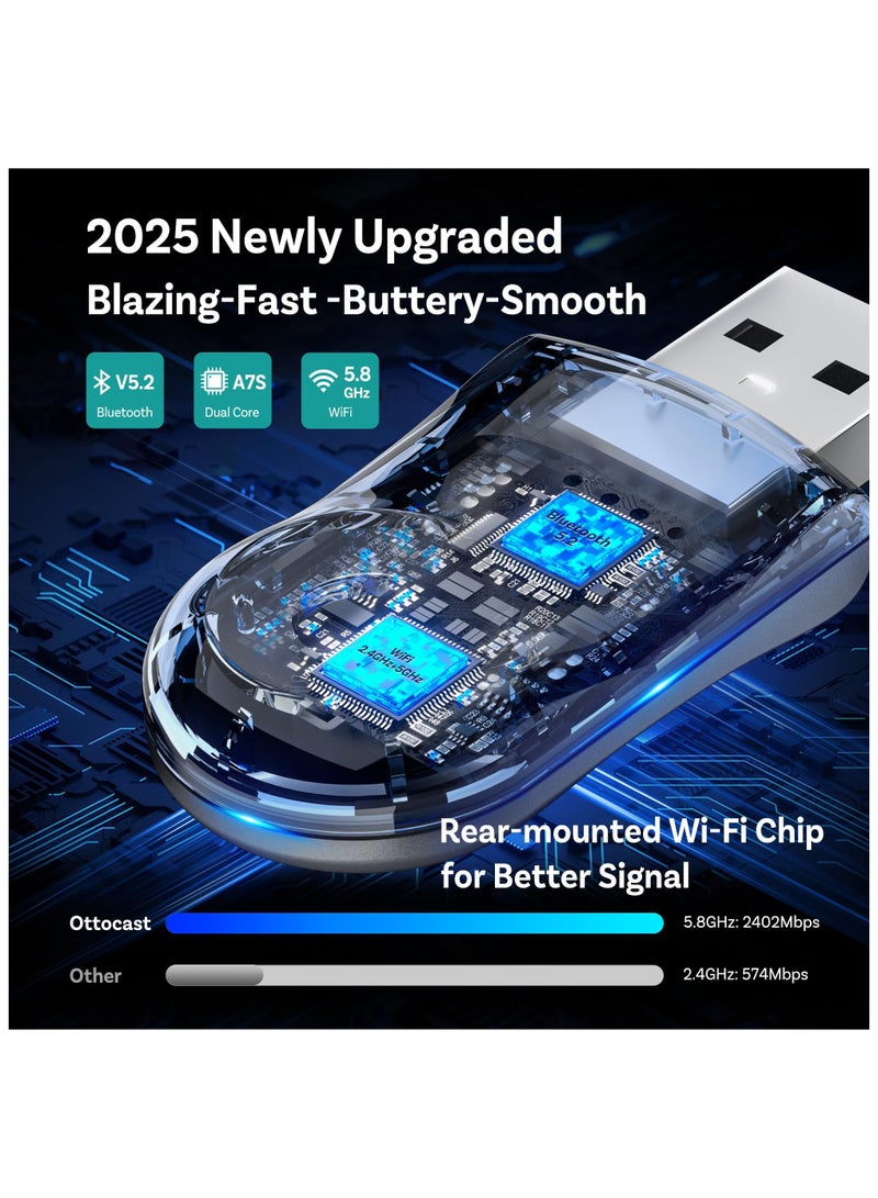 Ottocast Mini Wireless CarPlay Adapter for iPhone & Android Auto Adapter 2-in-1 Convert Wired to Wireless Apple Car Play, Plug & Play, USB-C, Low Latency - Image 3