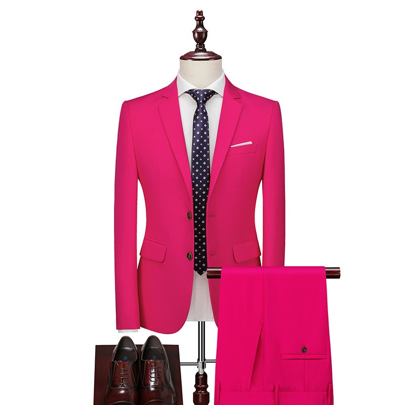Special Offer New Slim-Fit Korean Style Student Casual Business Groom Best Man Suit Two-Piece Suit Western Red - Image 2