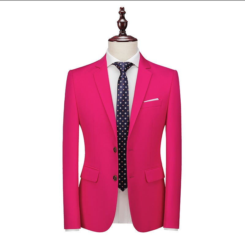 Special Offer New Slim-Fit Korean Style Student Casual Business Groom Best Man Suit Two-Piece Suit Western Red - Image 3