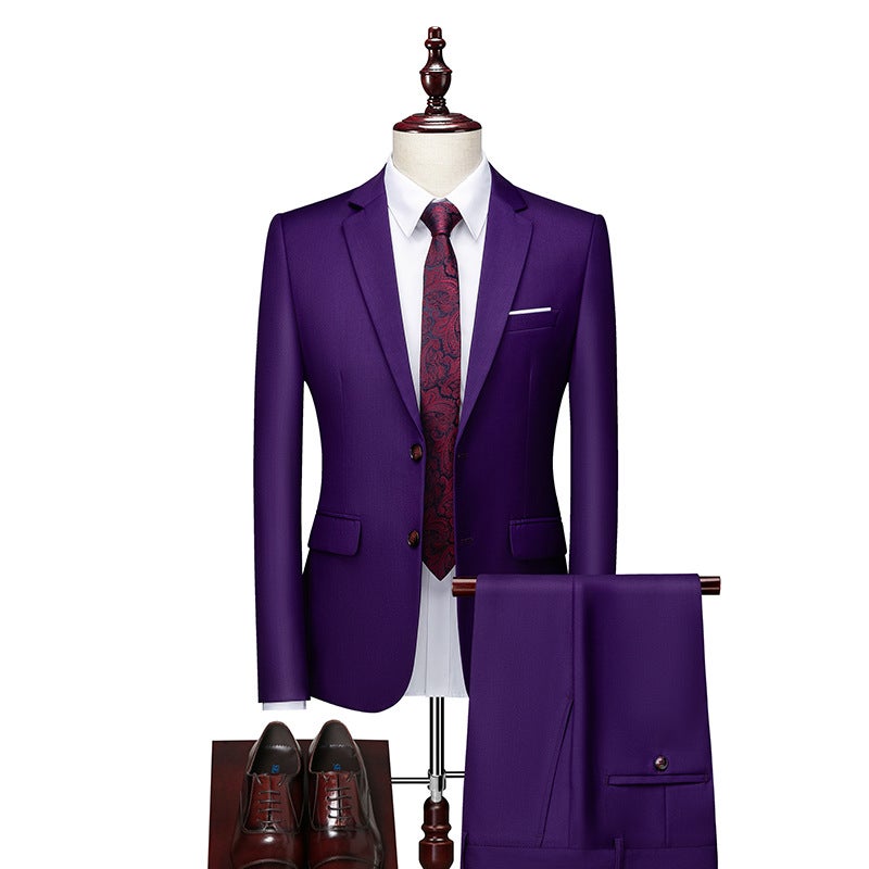 Special Offer New Slim-Fit Korean Style Student Casual Business Groom Best Man Suit Two-Piece Suit Western Red - Image 1