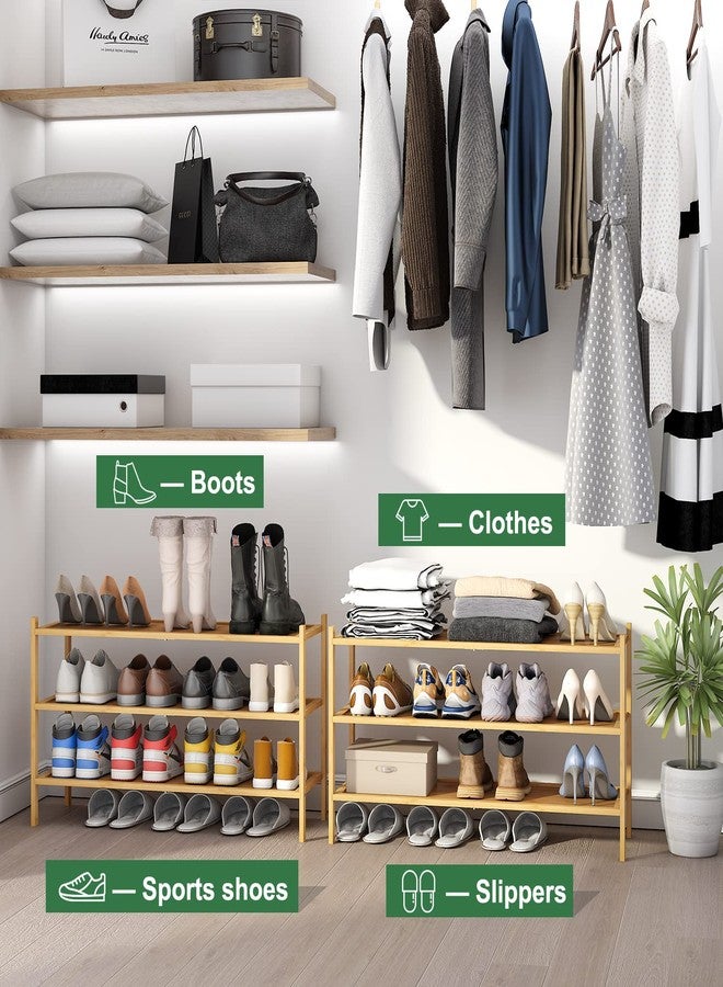 kiplant Long Shoe Rack, Bamboo Wood 3-Tier Shoe Rack for Entryway, Stackable | Foldable | Natural, Shoe Organizer for Hallway Closet, Free Standing Shoe Racks for Indoor Outdoor - Image 4