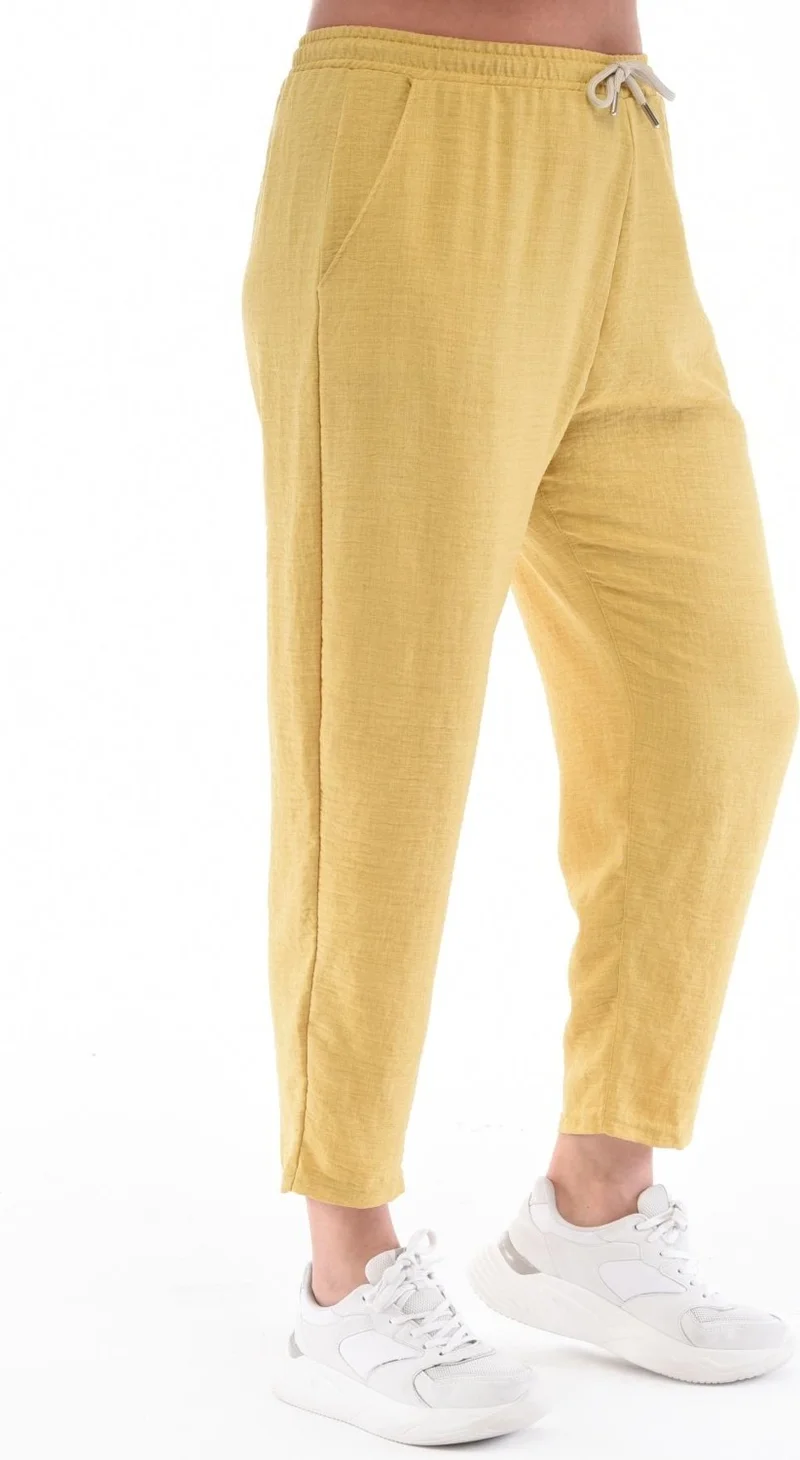 سيدي دينيم Women's Plus Size Synthetic Linen High Waist Elastic Skinny Leg Mom Pants C611