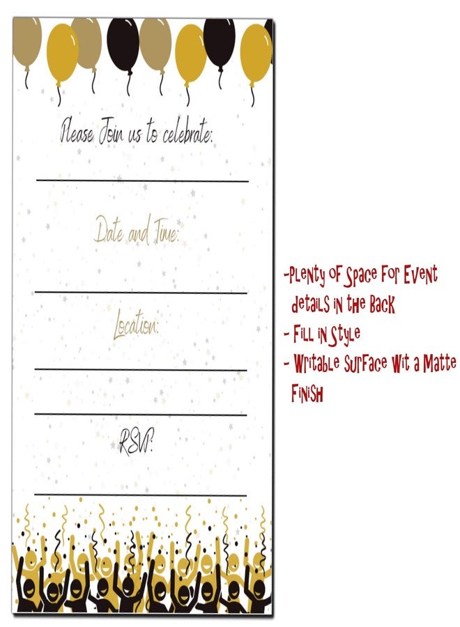 Elcer 40th Birthday Party Invitations | 40 Years celebration | Happy Anniversary | 5 x 7 | Black & Gold | Fill In Style 20 Count with Envelopes | You're Invited | Surprise Party - Image 5