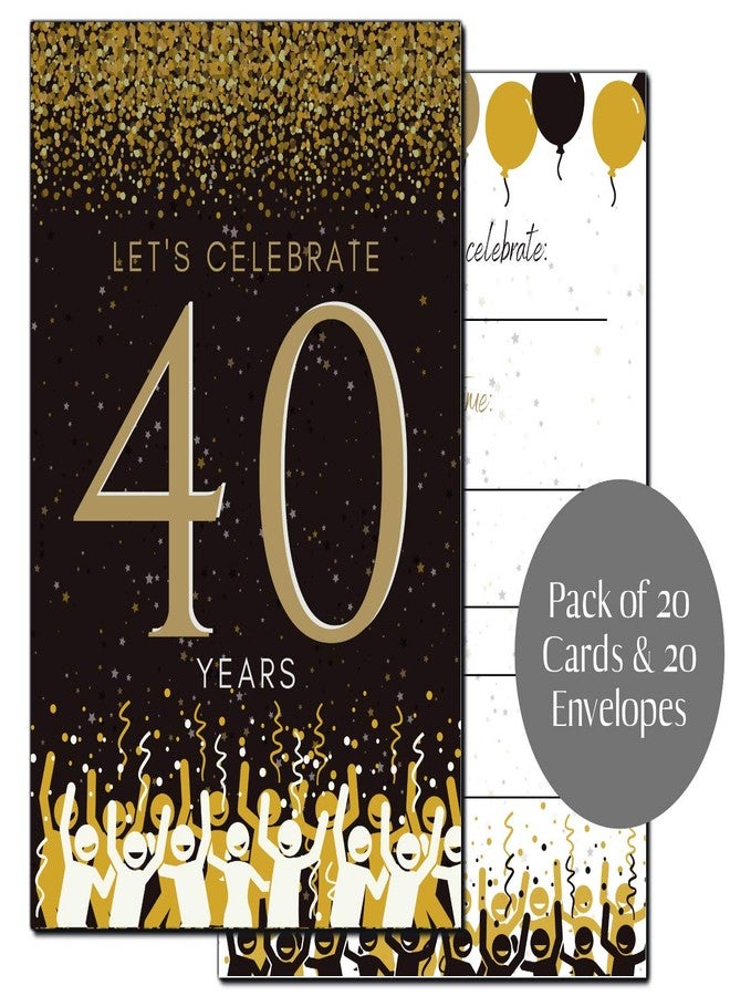 Elcer 40th Birthday Party Invitations | 40 Years celebration | Happy Anniversary | 5 x 7 | Black & Gold | Fill In Style 20 Count with Envelopes | You're Invited | Surprise Party - Image 1