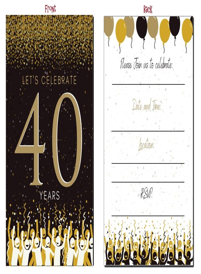 Elcer 40th Birthday Party Invitations | 40 Years celebration | Happy Anniversary | 5 x 7 | Black & Gold | Fill In Style 20 Count with Envelopes | You're Invited | Surprise Party - Image 2