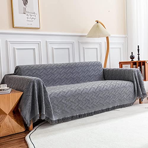 Deep Dream Sectional Covers for 3 Cushion Couch Sofa Dogs Geometrical Jacquard Fabric XLarge 71 x 118 Dark Grey