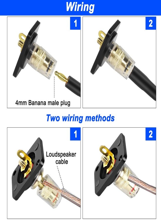XMSJSIY D-Type Speaker Box Terminal Binding Post Panel Mount 4mm Banana Plug Socket Connector Copper Gold Plate for Amplifier Subwoofer Box Terminal-1 Pair(Black+Red) - Image 4