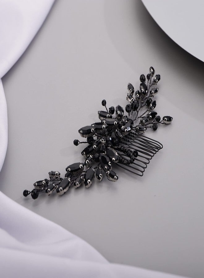 Chargances Bridal Black Crystal Hair Comb Gothic Black Wedding Hair Vine Side Comb Rhinestone Head Accessory Wedding Headpiece Prom Party Festival for Women - Image 4