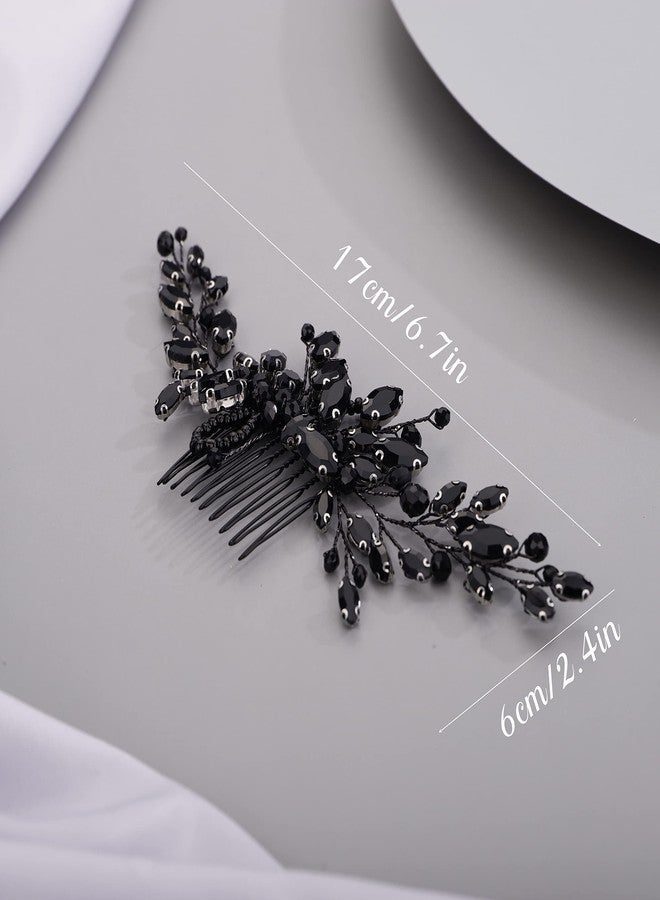 Chargances Bridal Black Crystal Hair Comb Gothic Black Wedding Hair Vine Side Comb Rhinestone Head Accessory Wedding Headpiece Prom Party Festival for Women - Image 5