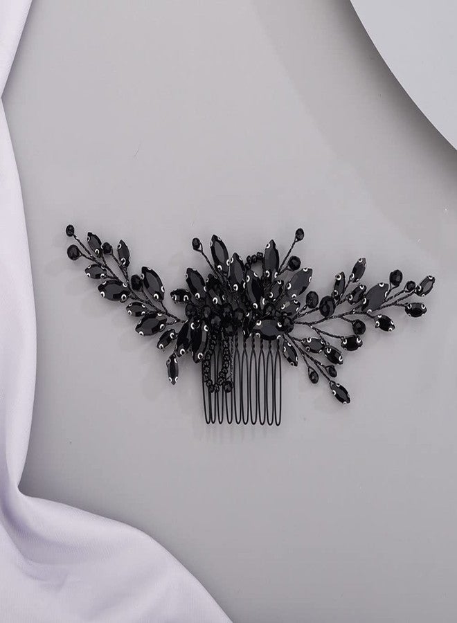 Chargances Bridal Black Crystal Hair Comb Gothic Black Wedding Hair Vine Side Comb Rhinestone Head Accessory Wedding Headpiece Prom Party Festival for Women - Image 2