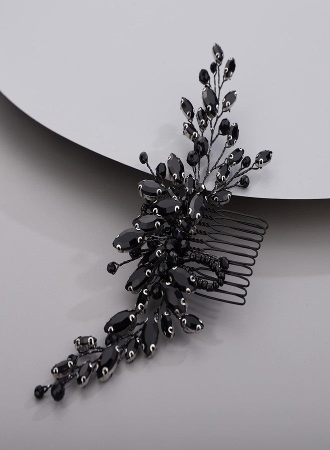 Chargances Bridal Black Crystal Hair Comb Gothic Black Wedding Hair Vine Side Comb Rhinestone Head Accessory Wedding Headpiece Prom Party Festival for Women - Image 1