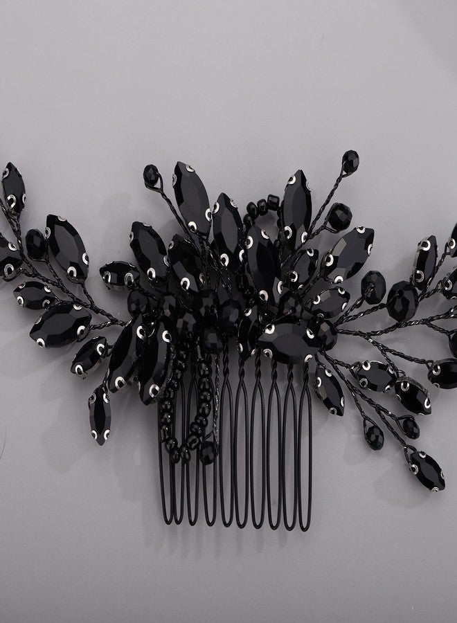 Chargances Bridal Black Crystal Hair Comb Gothic Black Wedding Hair Vine Side Comb Rhinestone Head Accessory Wedding Headpiece Prom Party Festival for Women - Image 3